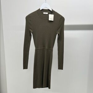 NWT Sandro Olive Ribbed Knit Dress
